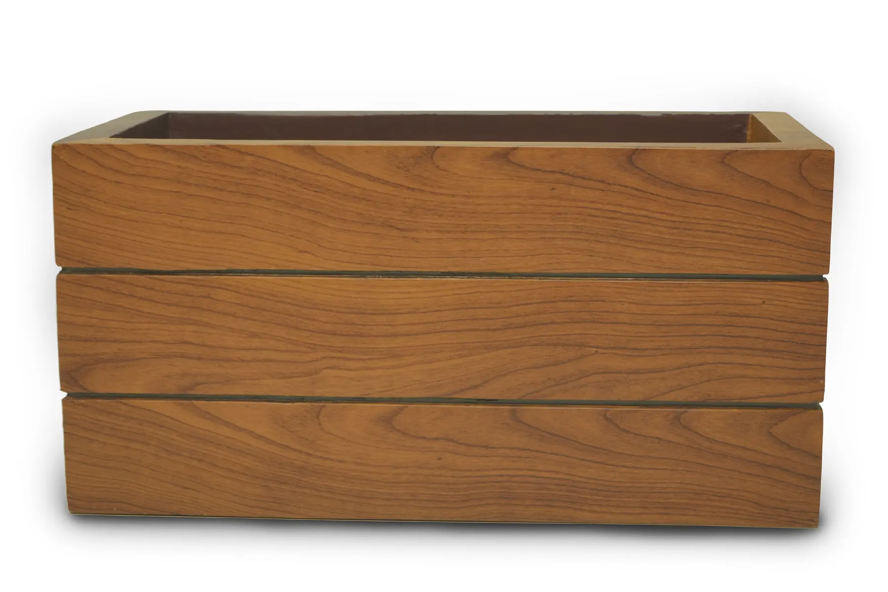 MADERA rectangular FRP planter box in a wooden plank finish